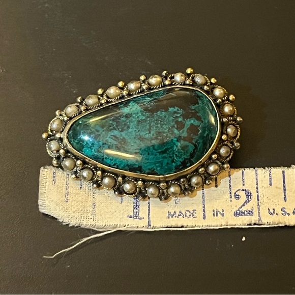 Vintage 935 sterling silver chrysocolla vermeil pendant/brooch